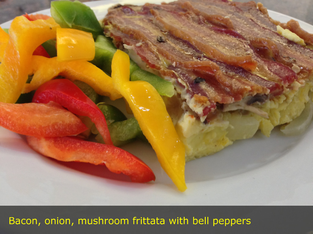 Bacon, onion, mushroom frittata with bell peppers