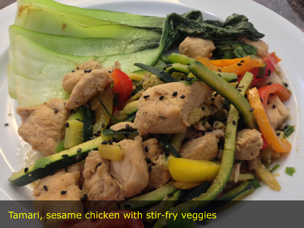 Tamari-ginger chicken with veggie stir-fry